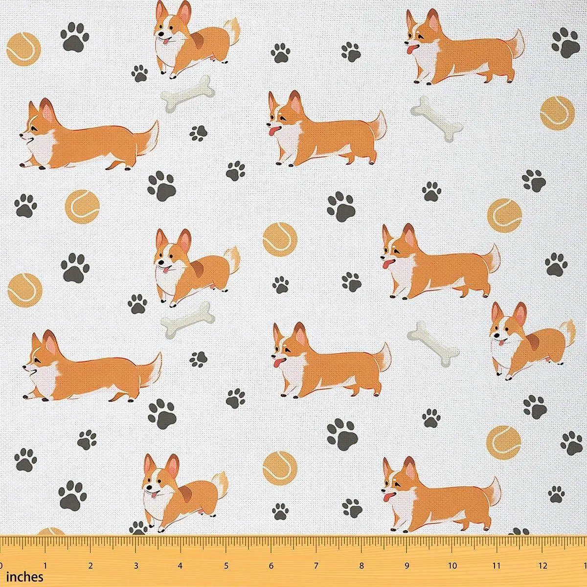 Kawaii Corgi Fabric Watercolor Cute Puppy Pet No Stretch Fabric Sewing Watercolor Cartoon Animals Paw Print Soft Flannel Polyester Fabric DIY Home Accents Pre-Cut