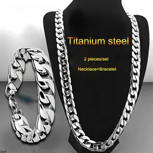 2pcs Stainless Steel Necklace And Bracelet, For Men And Women