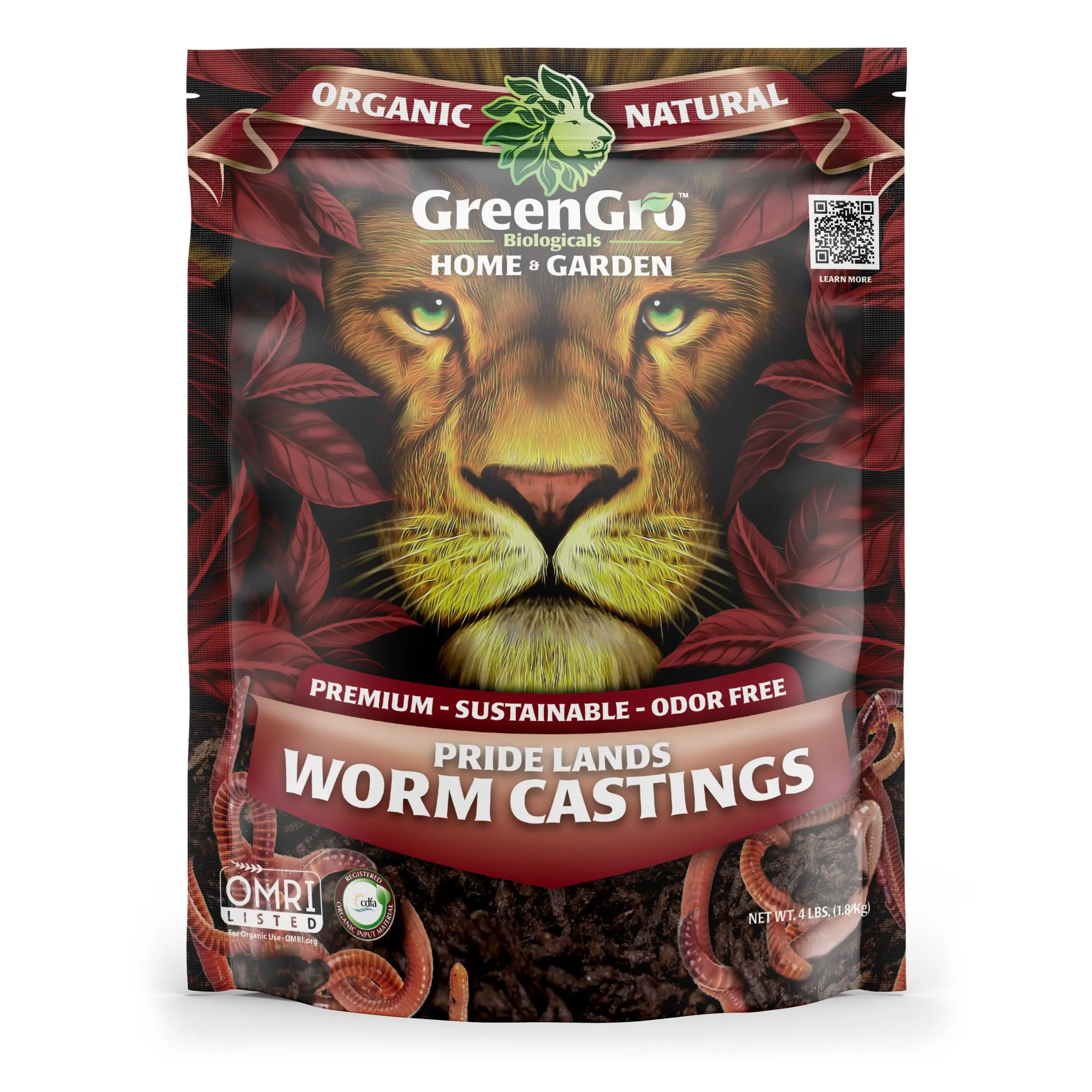 Pride Lands Worm Castings - Organic Compost - Boost Soil Fertility Organically - Earth-Friendly Plant Food & Soil Enhancer