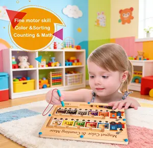 Wooden Magnetic Color & Number Maze Board, Montessori Fine Motor Skills Toy, Preschool Learning Activities for 3 4 5 Year Old, Classroom Must Haves Sorting Travel Toys for Toddlers Boys Girls