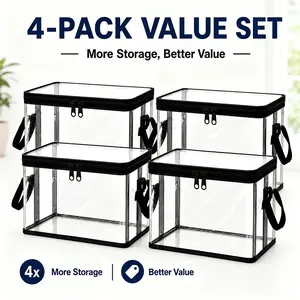 [Tonora] Dustproof Durable Tonora Toy Organizer, 2-4 Pack Black PVC Stuffed Animal & Doll Storage Box With Handle, Kids Room Playroom Apartment Accessory Perfect Birthday Gift home camp travel attic moving