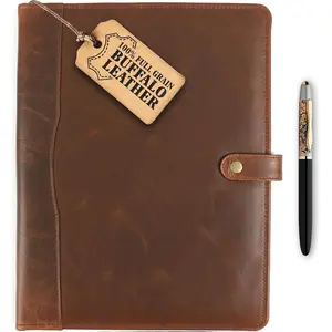 Leather Portfolio Leather Binder with Pen Resume Organizer & Padfolio for Men and Women Business Portfolio with Card Holder & Document Organizer (Brown)