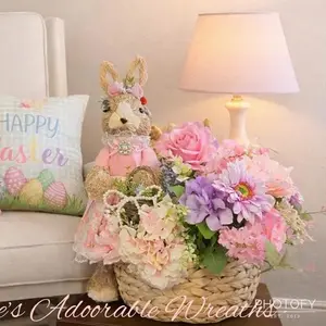 Easter Arrangment, Bunny. Basket, Easter Table Arrangement, Floral Basket Arrangement