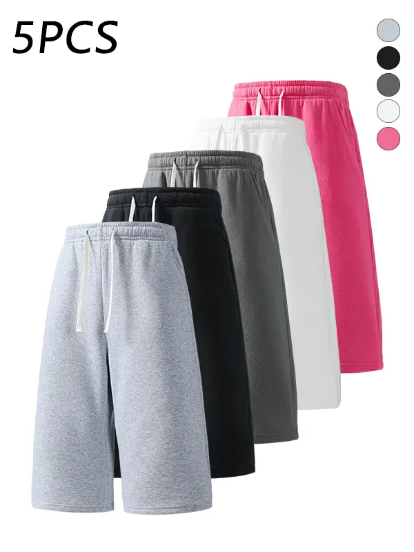 5-pack men’s casual athletic 7/8 pants with adjustable drawstring waist, loose straight cut, skin-friendly breathable fabric