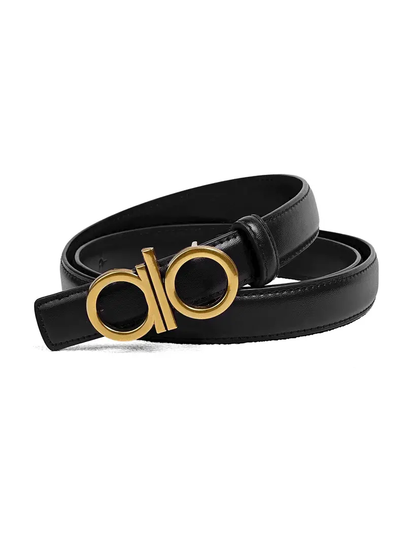 Coach belt women’s large Black Leather Belt with Gold Rounded Buckle coach belt black women - TikTok Shop main image 3