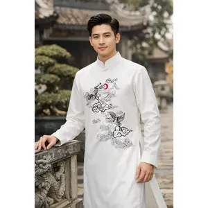 White Crane Sunrise Vietnamese Ao Dai Men