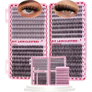 DIY Eyelash Extension Kit, Mixed Lengths 9-16mm, Includes Bond&Seal&Eyelash Tweezers, Single Row D Curl Fluffy Cluster Lashes Set, Eyelash Clusters Kit