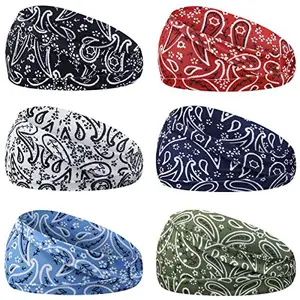 YARIEW 6Pcs Headbands Paisley Bandanas Head Bands Sweat Band Hair Wrap Headwrap Fashion Boho Wide Thick Workout Yoga Elastic Headbands Mens Cooling Running Sports Headband Sweatbands for Women and Men