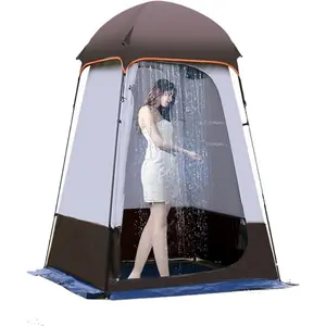 Portable Waterproof 210D Oxford Cloth Camping Shower Tent, Outdoor Changing Toilet Shelter with Built-in Hook, Holds 20L Water, Comes with Carrying Bag for Camping Beach Outdoor Activities