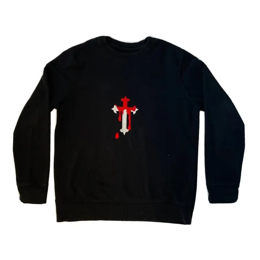 Jesus Died For Us Cross Embroidered Black Sweater Crewneck