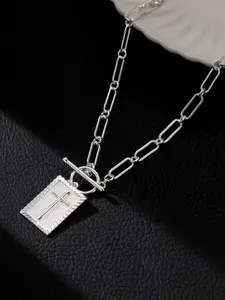 Women's Thick Chain Hiphop Necklace, Unisex Trendy Fashion Jewelry, Rectangular Cross Pendant, Faith Pendant, Toggle Clasp, Paperclip Chain, Exquisite Charm, Statement Religious Necklace