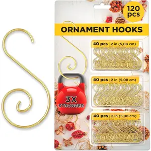 120 pcs Christmas S-Shaped Ornament Hooks - Perfect Ornament Hooks for Christmas Tree Decoration (Gold)