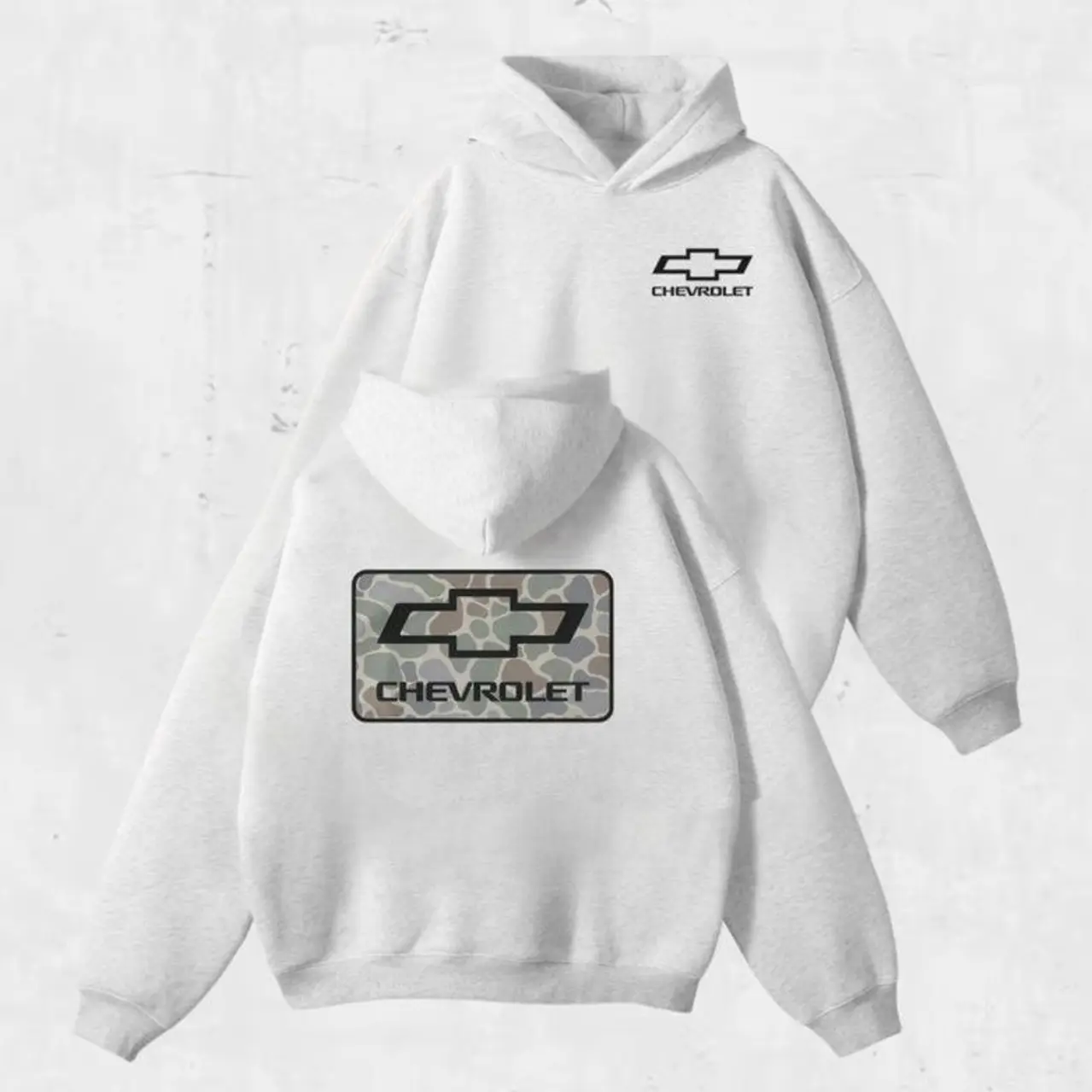 Vintage 90s Camo Logo Hoodie, 2-Sided Cotton Crewneck Sweatshirt, Gift for Car Lovers & Racing Fans