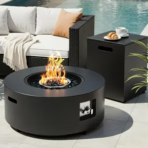 Liferun 30in Outdoor Propane Fire Pit Table,2 in 1 Round Gas Fire Pit Table with Tank,50,000 BTU,Rain Cover,304 Stainless Burner,Blue Glass,for Outside,Patio,Deck,Backyard,Garden,Pool,Light Grey