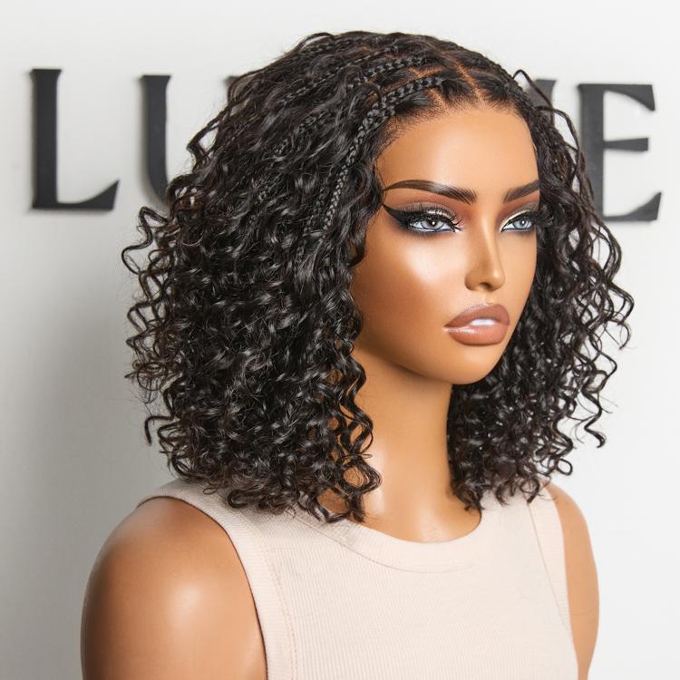 【LIVE】Luvme Boho Braids Deep Curly Glueless 5x5 Closure Pre-Cut Lace Short Curly Human Hair Braided Wig Natural Black
