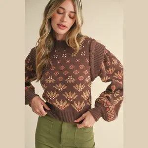 Stephanie Pearl Embellished Puff Sleeve Sweater