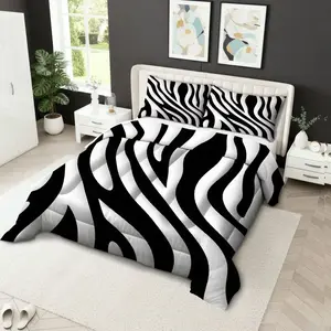 Three-Piece Zebra Print Bedding Set, Soft Breathable Polyester, Includes 1 Quilt + 2 Pillowcases, Animal Theme