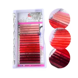 Red Color Lash Extensions | 0.03 CC Curl Multi-Shade Volume Lashes