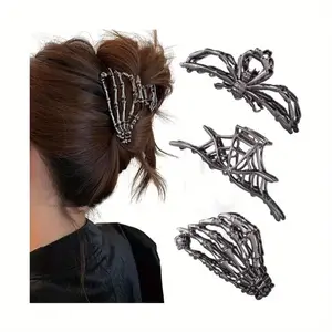 3 Pack Black Spider Web Skull Hand Hair Claw Clips for Thick Thin Hair Styling Hair Accessories Party Favors