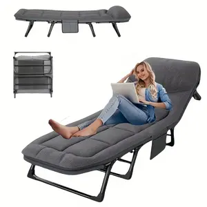1-pack American style patio folding bed, outdoor patio furniture, comfortable ergonomic single recliner, patio chaise folding bed with mattress, garden, patio furniture, portable patio office camping equipment multifunctional lounge chair lazy artifact