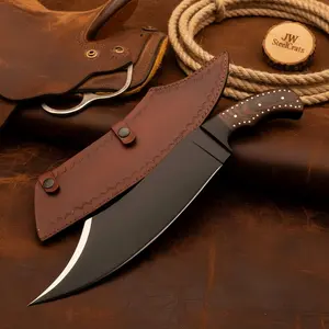 JW SteelCrafts Premium Hand-Forged High Carbon Steel Persian Bowie fixed blade Knife, Razor Edge Trailing Point Blade, Pakka Wood Handle, Handmade Leather Sheath