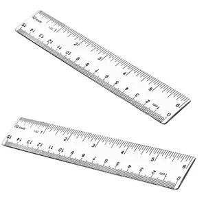 Plastic Rulers, 6 Inch Ruler, Clear Measuring Tool for Student School Office, Inches and Centimeters, Pack of 2