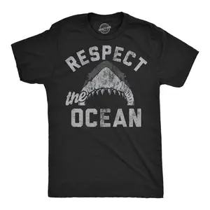 Mens Funny T Shirts Respect The Ocean Sarcastic Shark Graphic Novelty Tee for Men Mens Funny T Shirts Cool Vintage Fashion T-Shirt Gift Classic Menswear Shark Apparel for Men Funny Sarcastic Short Sleeve Black -