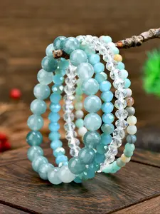 Set of 4 Amethyst & Aquamarine Bracelets, Handmade Beaded Jewelry for Women, Healing Crystals, Natural Crystals, Elegant Design, Perfect Gift Idea