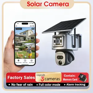 Nisee 4G LTE Cellula Solar Triple-Lens Linkage Camera,No Ethernet Cable Needed, No Broadband Required,True 2K Ultra HD,True 4MP High‑Definition Resolution,Color Night Vision,PIR Human Detection , 2-Way Talk,Home & Yard Protection