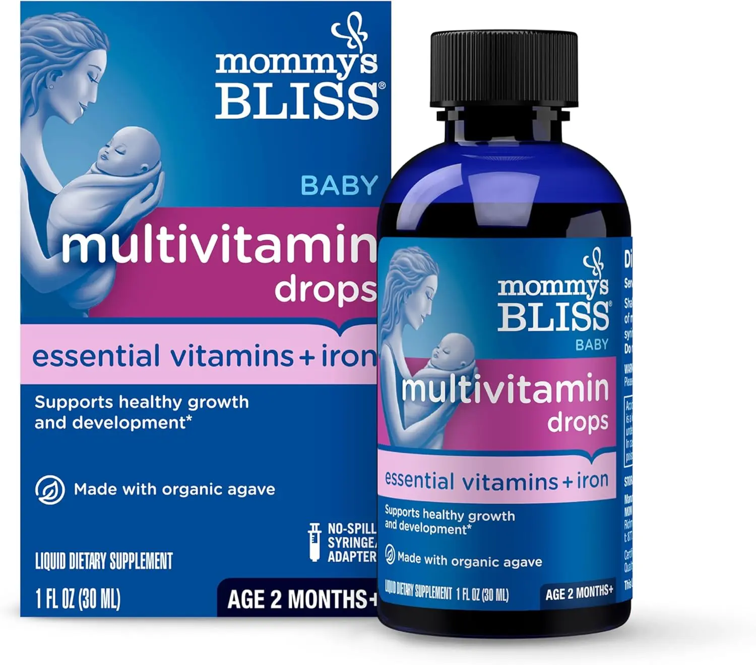 Baby Multivitamin with Iron Added, Organic Agave Sweetened, Prop 65 Safe Daily Essential Supplement for Immune Support, Healthy Growth, Bone Development, Age 2 Months+, 30 ml, Immunity Boost