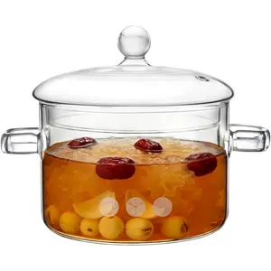 Glass Pots for Cooking on Stove, 1.9L/67oz Glass Cooking Pot with Lid, Heat-Resistant Simmer Pot for Stove Potpourri, Saucepan Pot FIts for Cooking, Milk, Soup, Tea.