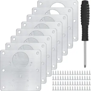8 Pcs Cabinet Hinge Repair Kit, Stainless Steel Fixing Bracket Plate for Kitchen Cupboard Door Furniture