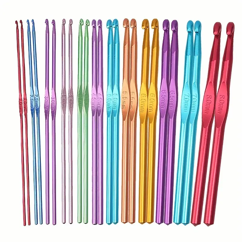 24pcs Multicolor Aluminum Crochet Hooks Knitting Needles Craft Yarn, Handle Crochet Hooks, 2-8mm Two Sets