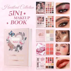 5 Page Makeup Magic Book Set, Flawless Makeup Kit, Includes Eyeshadow, Highlighter Concealer, Blush, Lipstick, Brow Powder, Complete Cosmetic Book Kit