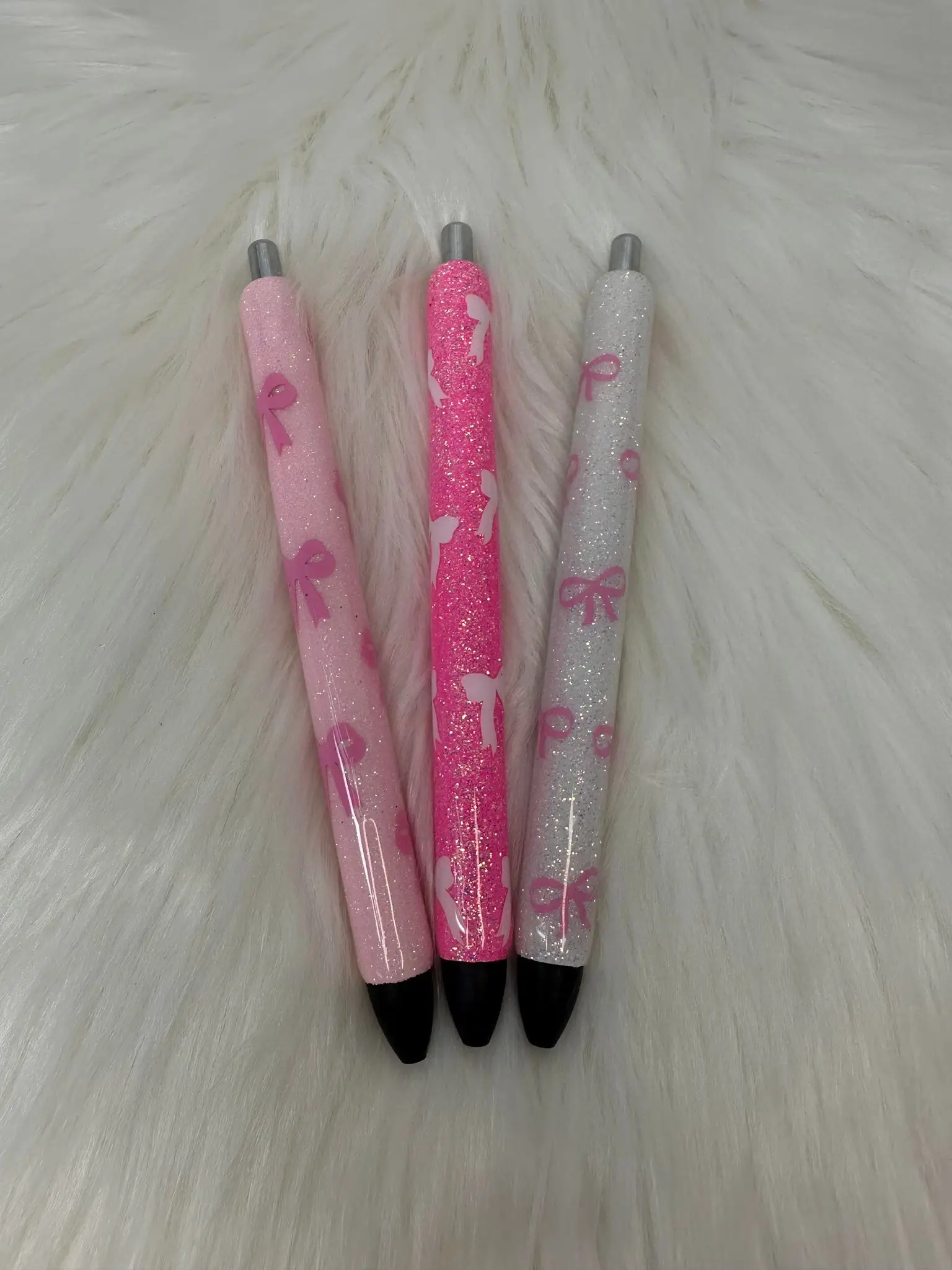 Glitter Bow Epoxy Pink Pens
