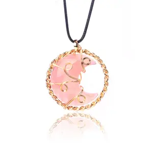 7 Chakra Moon Pendant Necklace Natural Healing Crystal Gorgeous Stone Gemstone Jewelry Energy Love Girlfriend Boyfriend Souvenir Valentine Anniversary New Year Christmas Halloween Birthday Gift