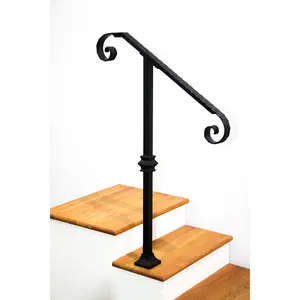 1.5" Engraved, Single-post Metal Handrail for 1 to 3 Steps (Volute Scrolls)