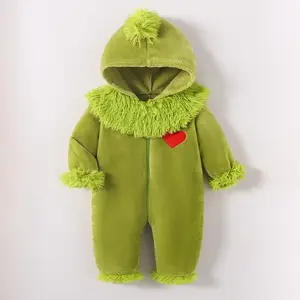 Imcute Newborn Baby Girls Boys Christmas Monster Romper Jumpsuit with Hood Green Long Sleeve Furry Onesie Xmas Halloween Costume Outfits