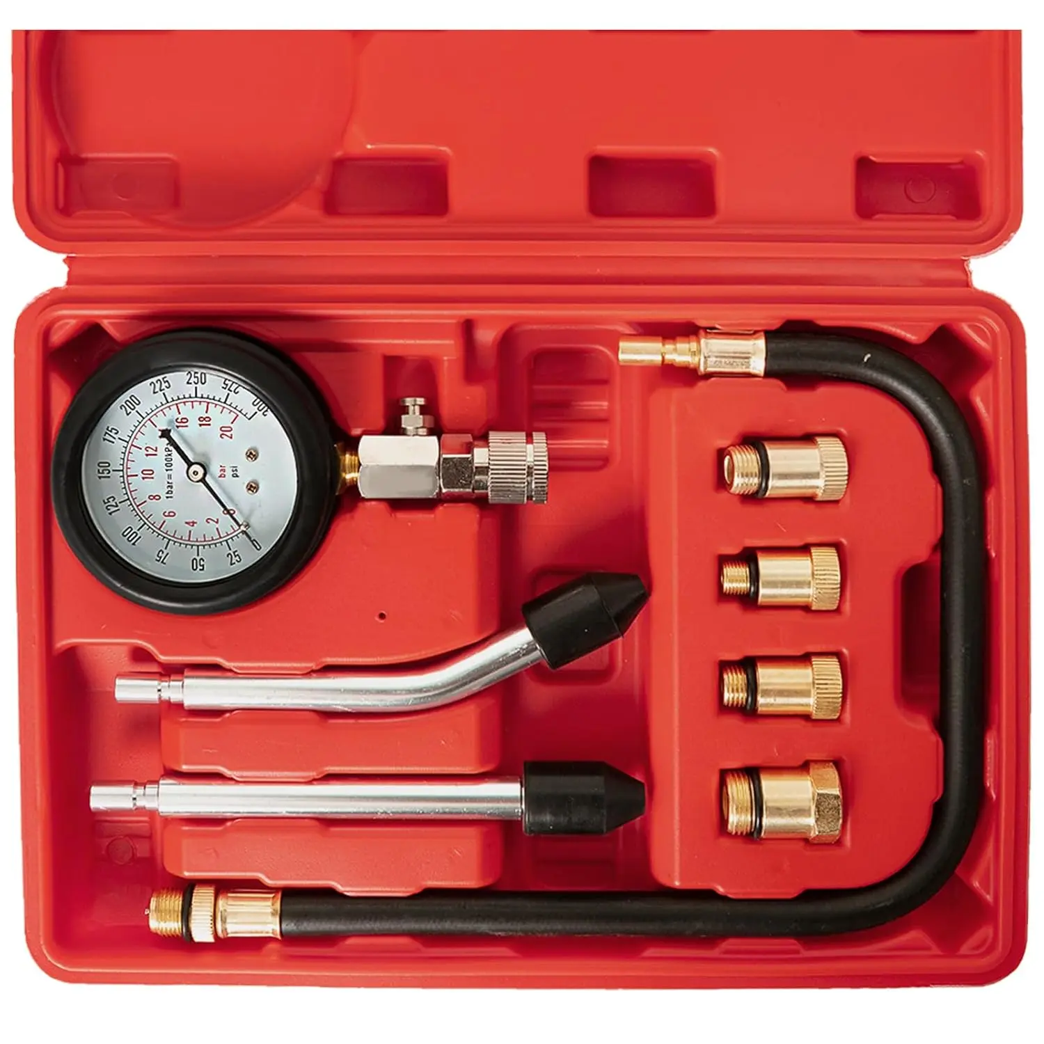Small Engine Cylinder Compression Tester Kit, 0-300psi Gauge with 8 Brass Adapters for Accurate Diagnostics, Flexible Compression Testing (Automotive & Motorcycle Repair Tool)