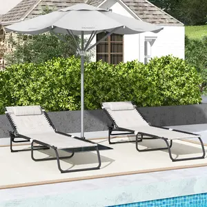 Outsunny Folding Chaise Lounge Chair Set of 2, Patio Sun Tanning Chair, Outdoor Chaise Lounger with Reclining Back, Breathable Mesh Seat for Beach, Poolside