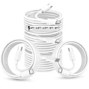 60W USB C to USB C Fast Charging Data Cable, 5 Pack (3ft/4.5ft/4.5ft/6ft/6ft), Compatible with iPhone 15/15 Pro Max and Type C Phones