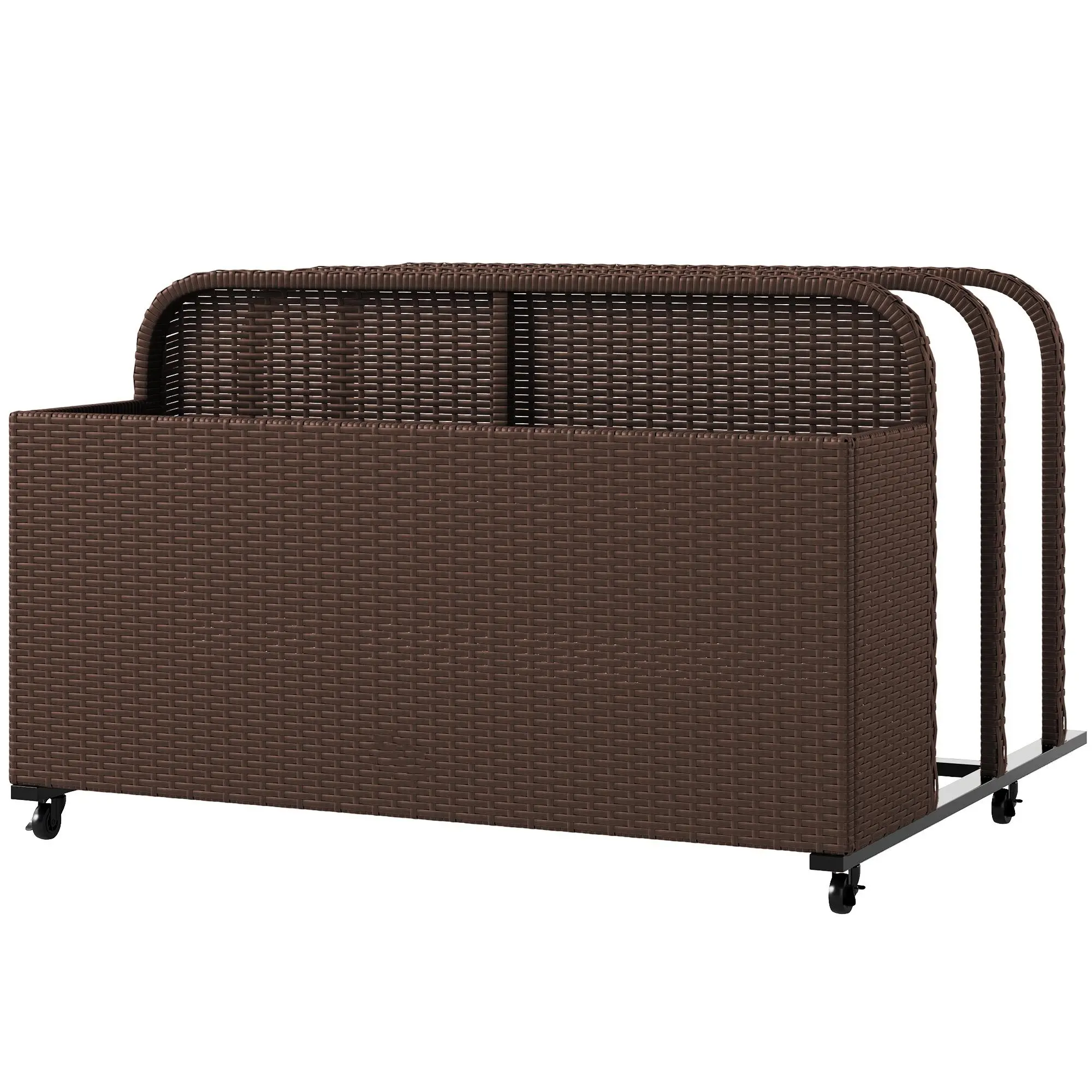 Brown PE Rattan Pool Float Storage Organizer with Wheels - Weather-Resistant Outdoor Shelf, Space-Saving, Easy Mobility - For Poolside, Patio Storage of Floats, Towels, Toys