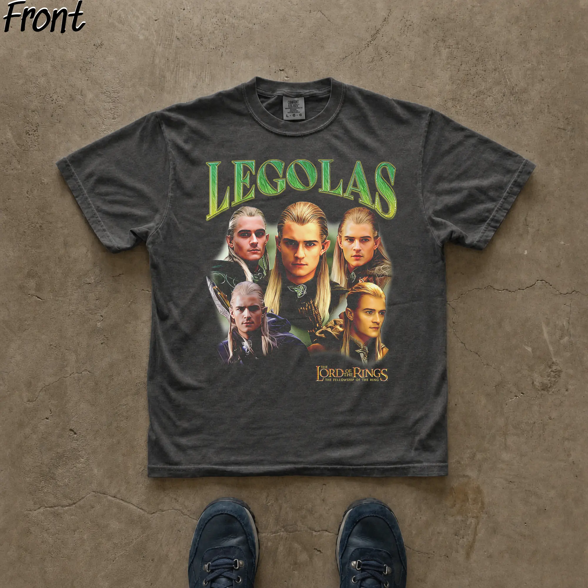 Gildan Men's Fitted Short-Sleeve Tshirt with Vintage Lord of the Rings Legolas Sindar Elf Graphic, Streetwear Top for Book Lovers, Shortsleeve, Casual, Round Neck, All Seasons, Legolas Print, Clothes, Menswear, Lightweight, Printed, Fitted Cut Gives A Cle
