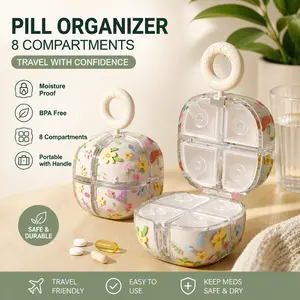 Portable Pill Organizer 8 Compartments Travel Pill Case Moisture Proof Medicine Storage Box