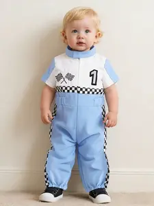 Baby Racing Suit Onesie, Boy's First Birthday Photo, Child Short Sleeve Race Car Climbing Suit, Infant Sports Wear, Outfit, Baby Boy Clothes
