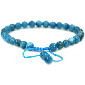 Natural Blue Apatite Gemstone 6mm Round Beads Adjustable Bracelet 7" Unisex