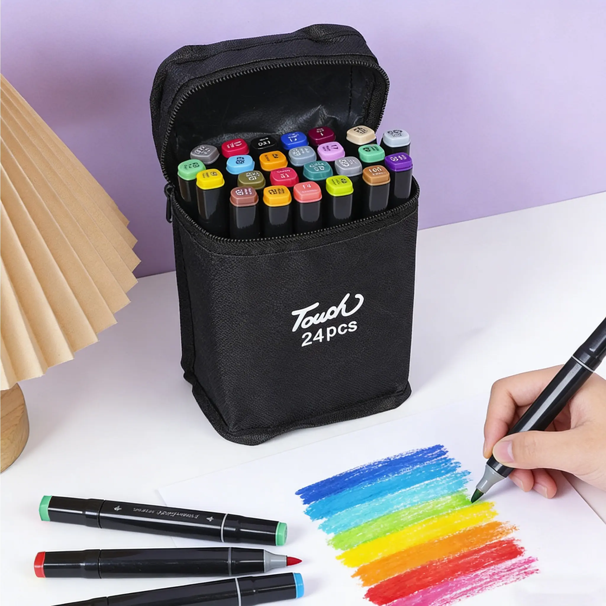 24 Colors Dual Tip Permanent Marker Pens Perfect for Drawing, Painting, Sketching, Comics and Art Design, Ideal School Supplies