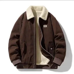 Men's Relaxed Winter Vibe Corduroy Oversized Sherpa Jacket Cozy Casual Faux Fur Collar Denim Outerwear