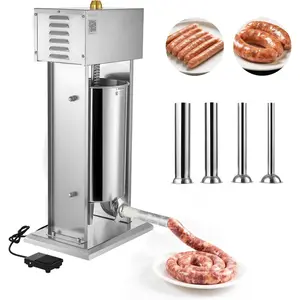 VEVOR Electric Sausage Stuffer, 33 LBS / 15 L Vertical Meat Stuffer, Stepless Speed Control and Foot Pedal, Stainless Steel Heavy Duty Sausage Filler with 4 Stuffing Tubes, for Commercial & Home Use