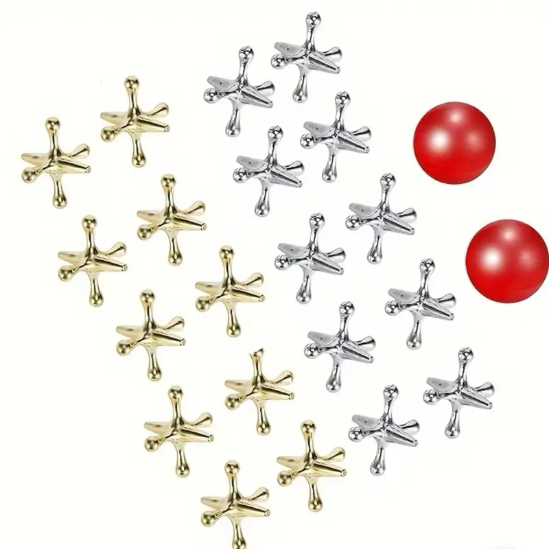 11pcs Retro Metal Jacks Game Set - Classic Nostalgic Toy with 10 Metal Jacks, 1 Ball, and Durable Construction